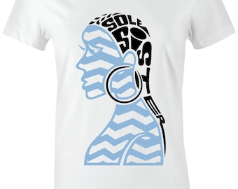 Sole Sister 2 "Power" Juniors/Women's T-Shirt to Match Jordan 1 "UNC" University Blue 2021