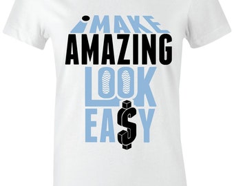 Look Easy - Juniors/Women's T-Shirt to Match Jordan 1 "UNC" University Blue 2021