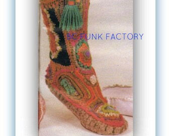 Crochet Slipper Boot Pattern Women's Vintage Free Form PDF Crochet Pattern Instant Download on BC Funk Factory