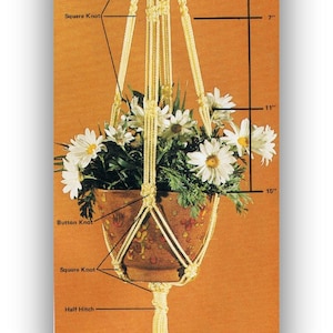 Macrame Plant Hanger Pattern - Vintage 1970&#39;s Home Decor Plant Holder PDF Macrame Pattern Instant Download