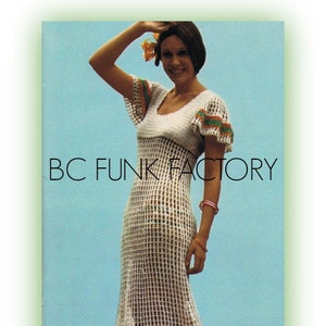 Robe de plage bohème au crochet, vintage des années 1970, robe d&#39;été pour femme, modèle au crochet PDF, téléchargement immédiat