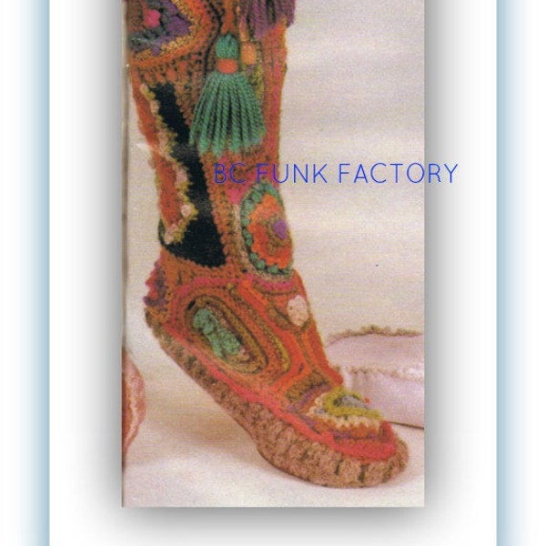 Crochet Slipper Boot Pattern Women's Vintage Free Form PDF Crochet Pattern Instant Download on BC Funk Factory