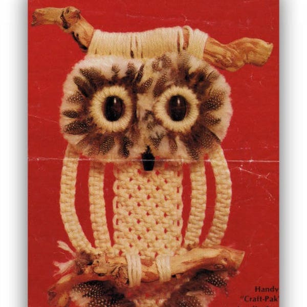 Motif hibou en macramé vintage des années 1970, décoration d'intérieur hibou - macramé bricolage - motif macramé PDF téléchargement immédiat