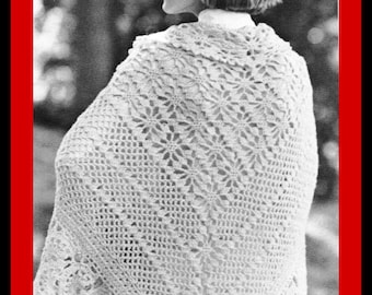 Patrón de crochet Chal de mujer PATRÓN de crochet Envoltura de encaje boho de los años 70 PDF Patrón de crochet