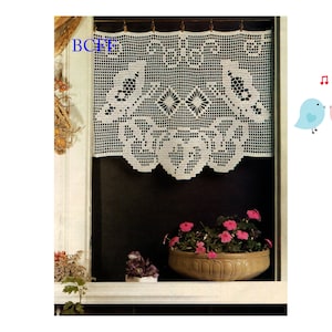 Häkelanleitung Vorhang Blumen und Schmetterlinge Vintage Cafe Style Vorhang Vintage Häkelanleitung PDF