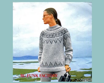 Knitting Pattern Womens Sweater Vintage Scandinavian Yoke Sweater Knitting Pattern PDF