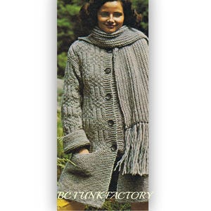 Aran Sweater PDF Knitting Pattern - Women's Aran Sweater Coat Knitting Pattern PDF Knit Pattern Instant Download