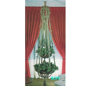 Patron de suspension pour plantes en macramé Triple suspension pour plantes vintage 1970, motif PDF, décoration d'intérieur, téléchargement immédiat