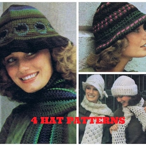 Virkade mössmönster Dam Vintage 1970-tals Cloche - Vintermössa och halsdukar - Toque Four PDF Virkade mönster