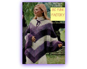 Poncho Crochet Pattern Women's Poncho Patterns  Boho Cape 1970's Vintage Poncho One Size Fits All PDF Crochet Pattern Instant Download