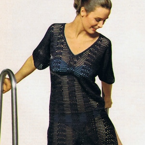 Crochet Beach Cover up Pattern Vintage 70&#39;s Women&#39;s Tunic Pattern - Sizes 12 - 14 - 16 - 18 PDF crochet Pattern Instant Download