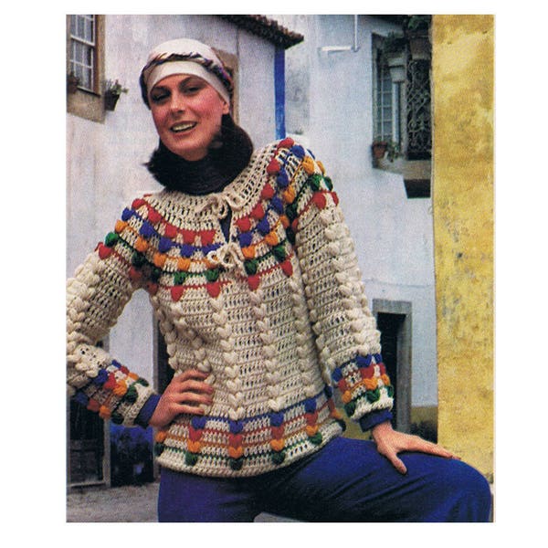 Vintage Sweater Crochet Pattern Womens Pullover Yoke Sweater with Pretty Border PDF Crochet Pattern