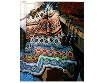 Crochet Pattern Afghan Blanket Throw Vintage 80's Printable Crochet Pattern