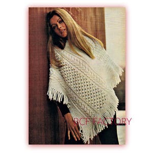 Aran Poncho Knitting Pattern Womens One Size Fits All Vintage Winter Wear PDF Knitting Pattern