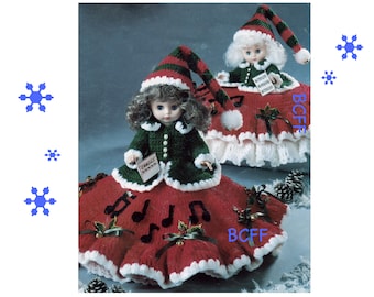 Haakpatroon bedpop - Christmas Caroler 13" Music Box Doll - 10 1/2" Pillow Doll PDF haakpatroon