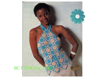 Crochet Pattern Women Halter Top Vintage 1980's Granny Square Summer Halter Top Crochet Pattern PDF