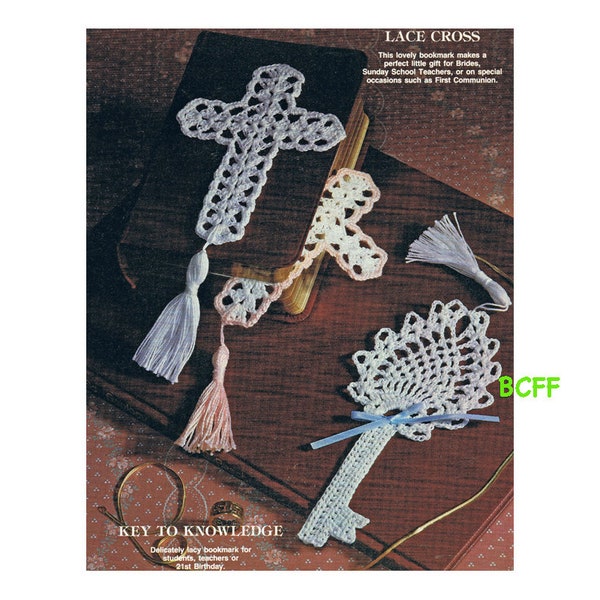 Thread Crochet Bookmark Lace Cross Key to Knowledge Bookmark Crochet Pattern First Communion, Bride, Teachers Vintage PDF Crochet Pattern