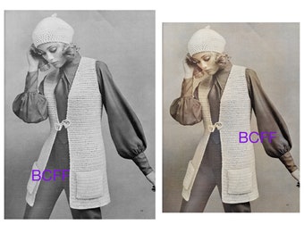 Crochet Pattern Women Vest & Tam Vintage 70's Long Vest Jumper Crochet Pattern PDF