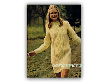 Aran Dress Knitting Pattern Women&#39;s Long Sleeved Aran Dress Digital Knitting Pattern PDF Instant Download
