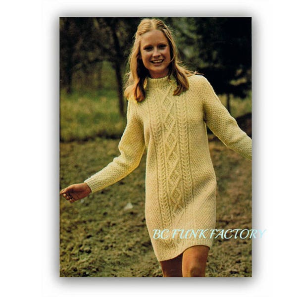 Aran Kleid Strickanleitung Damen Langarm Aran Kleid Digitale Strickanleitung PDF Instant Download