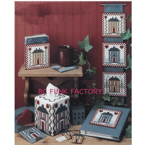 Vintage Plastic Canvas Pattern Home Sweet Home Tissue Box Cover - Coasters - Magnet PDF Plastic Canvas  7 Count