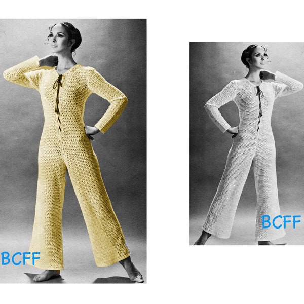 Vintage 1970's Crochet Pattern - Womens Jumpsuit Crochet - Retro cover up - lounge wear - pdf crochet pattern