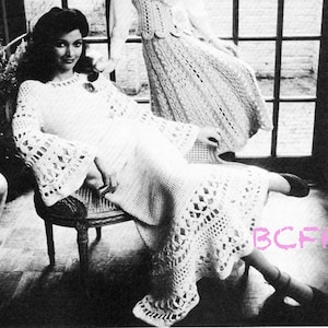 BOHO Women&#39;s Bell Sleeved Top and Skirt Crochet Pattern Vintage 1970&#39;s Women&#39;s PDF Crochet  Pattern Instant Download