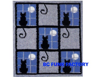 Crochet Pattern Afghan Vintage Cat in the window Blanket Throw Printable English Pattern