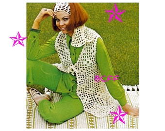 Vintage Crochet Pattern - Womens Vest Crochet - Headband - Boho 70's - PDF Crochet Pattern