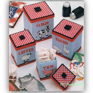 Plastic Canvas Canister Set Pattern Home Decor Canister Set Cow - Pig - Sheep - Duck PDF Pattern Instant Download