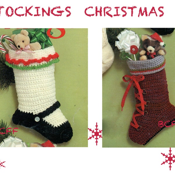 Christmas Crochet Stockings Pattern - Hiker Boot & Mary Jane Stocking Patterns  PDF Crochet Pattern