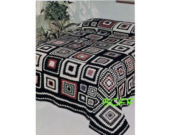 Bedspread Afghan Crochet Pattern - Vintage Granny Square Afghan - Blanket Pattern - Bed Throw - PDF Crochet Pattern