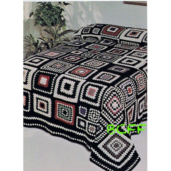 Bedspread Afghan Crochet Pattern - Vintage Granny Square Afghan - Blanket Pattern - Bed Throw - PDF Crochet Pattern