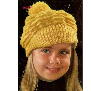 Knit Hat Pattern  Children&#39;s Vintage 1970&#39;s Brimmed Hat Pattern PDF Knitting Pattern Hat Sizes 3 - 8 years Instant Download