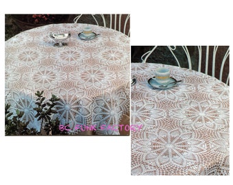 Tablecloth Crochet Pattern - Vintage 70's Round Table cover Thread Crochet - PDF Crochet Pattern Instant Download