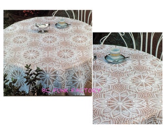 Tablecloth Crochet Pattern - Vintage 70's Round Table cover Thread Crochet - English PDF Crochet Pattern