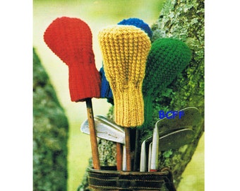 Golf Club Covers Knitting Pattern - Vintage 1970's Golf Club Covers  English PDF Knitting Pattern Printable File