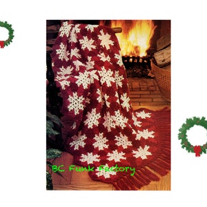 Crochet Pattern Afghan Snowflake Blanket - Throw - Vintage Christmas Afghan Crochet Pattern PDF