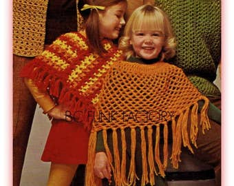Childs Poncho Crochet Pattern Girls Ponch Two Styles Fits sizes 4 to 10 Years PDF Crochet Pattern Instant Download