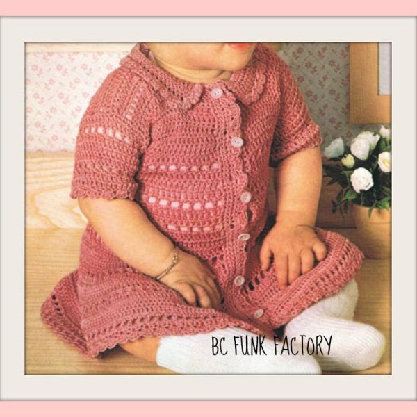 PDF Vintage Crochet Pattern Baby Girl Button Up Coat Dress PDF Crochet Pattern Instant Download