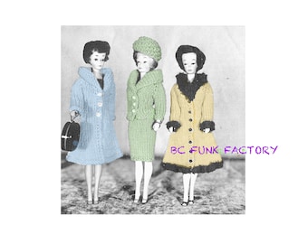 Knitting Pattern Fashion Doll !960's Knit Coat Patterns for 11 1/2" Teen Doll PDF Knitting Pattern