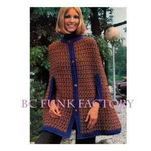 Crochet Pattern Cape Womens Vintage 70&#39;s Button Down Cape Pattern Retro Jumper Crochet Pattern PDF