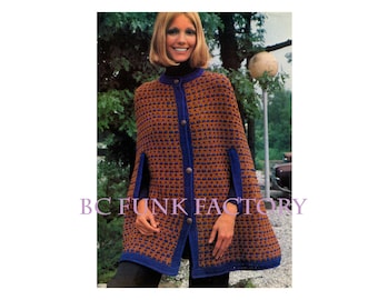 Crochet Pattern Cape Womens Vintage 70's Button Down Cape Pattern Retro Jumper Crochet Pattern PDF
