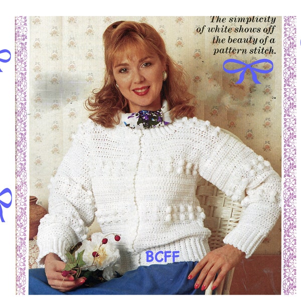 Bobble Cardigan Crochet Pattern - Womens Crochet Jumper - Button Up Long Sleeve Sweater - PDF Crochet Pattern - DIY Crochet Pattern