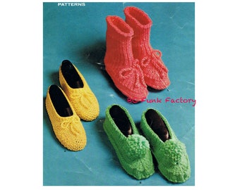 Vintage Slipper Knitting Pattern Small Medium Large Women Children PDF Knitting Pattern Instant Download