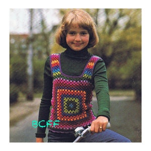 Oma vierkant haakpatroon vintage jaren 70 meisjesvest - gilet boven PDF haakpatroon haakpatroon meisjes DIY