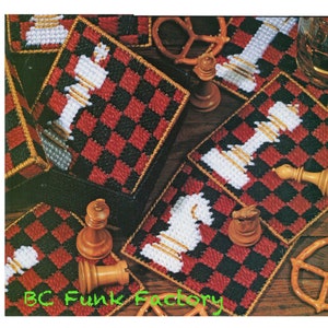 Plastic Canvas Pattern  Chess Coasters with Holder Pattern - Vintage - PDF Plastic Canvas Pattern - DIY Plastic Canvas - 7 mesh