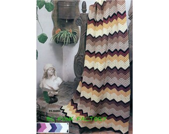 Afghan Ripple Crochet Pattern - 70's Home Decor - Chevron Blanket Throw PDF English Crochet Pattern