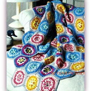 Afghan Crochet Pattern Puff Stitch Granny Square Afghan - Blanket Pattern - Afghan - Throw PDF Crochet Pattern Printable Download