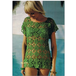 Beach Cover up Crochet Pattern Women's Vintage 1970's Blouse or Cover Up PDF Crochet Pattern